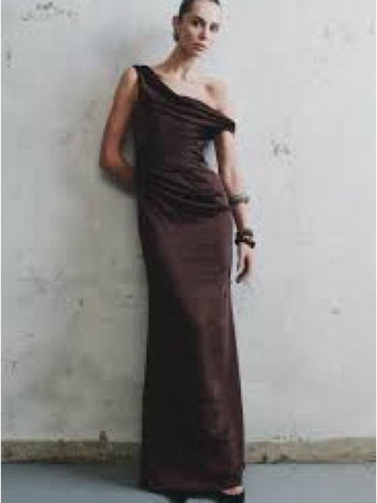 Meshki Dresses & Skirts - NWT Meshki Dalia Off Shoulder Satin Maxi Dress - Dark Chocolate